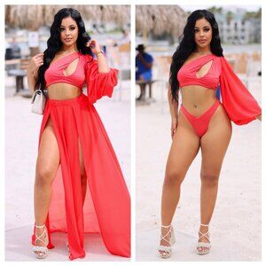 Lala Two Piece And Cover Up Sheer Skirt Set